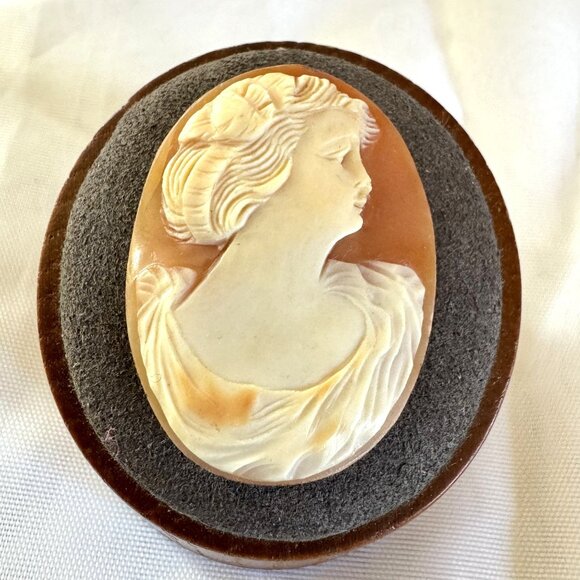 Antique Victorian Lady Profile Oval Carved Shell Loose Cameo Size 1.25'' Length - Picture 1 of 8